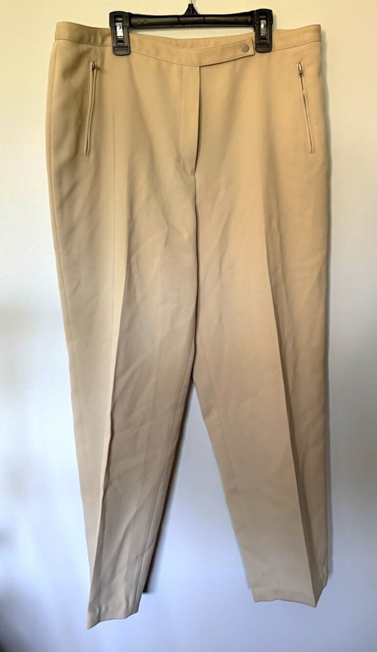 Jones New York Women’s Beige 100% Wool Dress Pants, Flat Front, Straight, 14